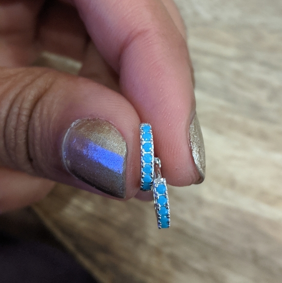 925 Sterling Silver Mini Eternity Hoop Earrings - Picture 6 of 12